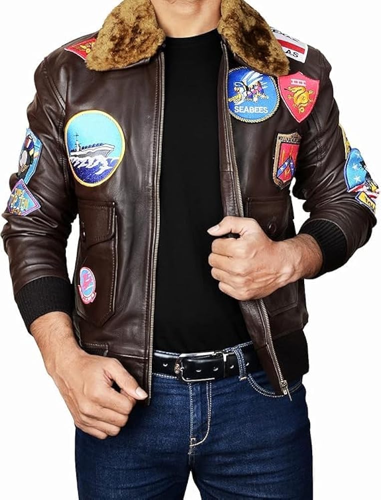 Moosanis Mens G1 Airforce TOP Leather Bomber Jacket For Men